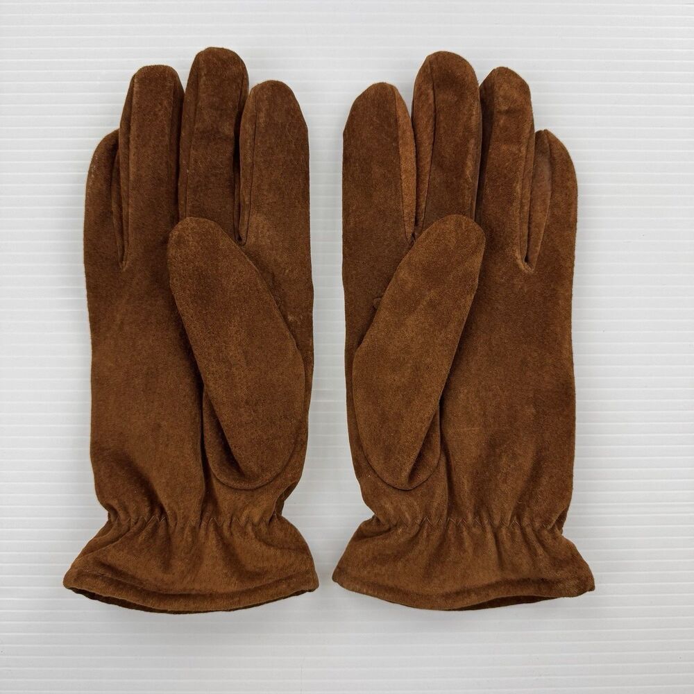 Vintage Fownes Brown Suede Leather Gloves Size L Fleece Lined Winter